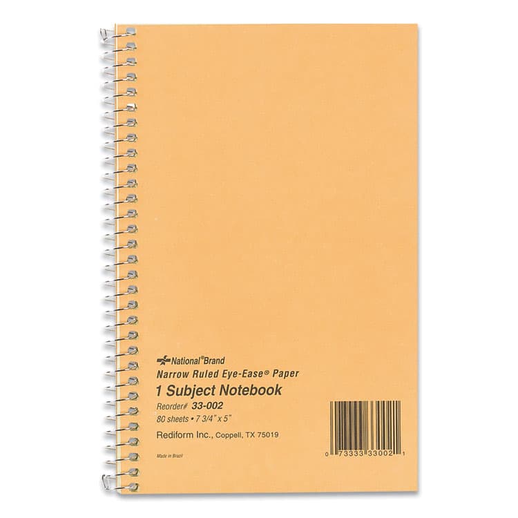 REDIFORM OFFICE PRODUCTS Single-Subject Wirebound Notebooks, Narrow Rule, Brown Board Cover, (80) 7.75 x 5 Eye-Ease Green Sheets (RED33002)
