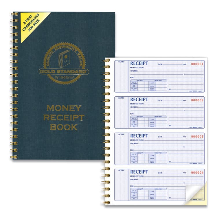 REDIFORM OFFICE PRODUCTS Gold Standard Money Receipt Book, Two-Part Carbonless, 7 x 2.75, 4 Forms/Sheet, 300 Forms Total (RED8L810) thumbnail 2