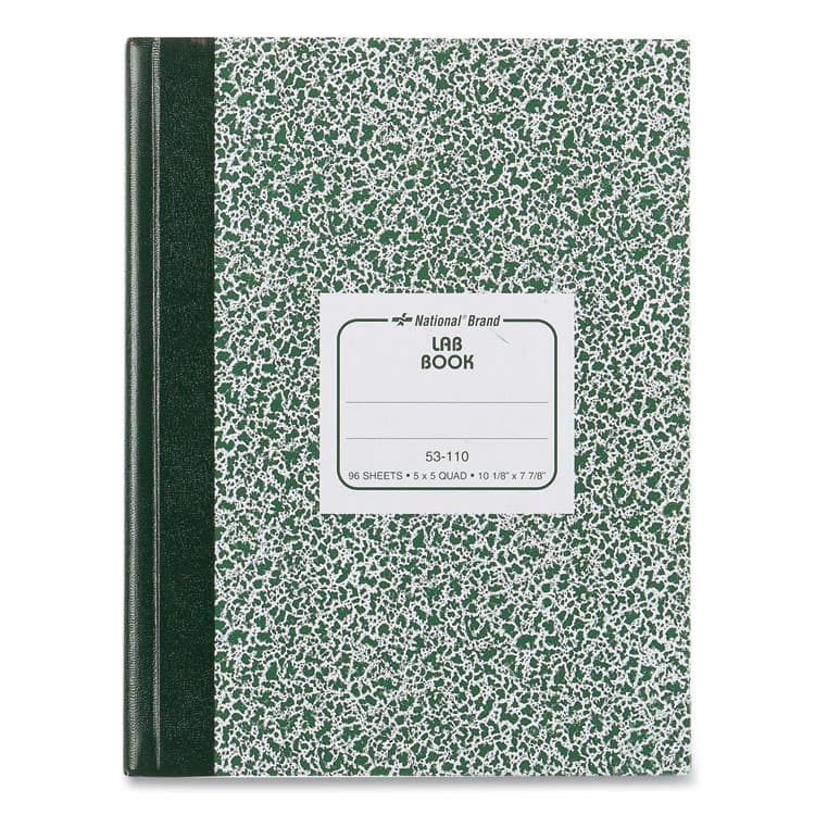 REDIFORM OFFICE PRODUCTS Lab Notebook, Quadrille Rule (5 sq/in), Green Marble Cover, (96) 10.13 x 7.88 Sheets (RED53110)