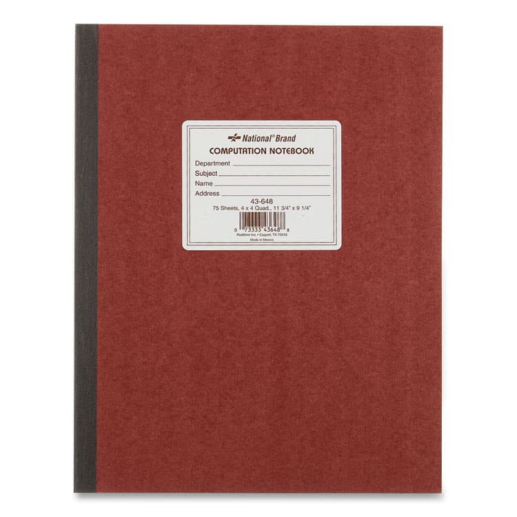 REDIFORM OFFICE PRODUCTS Computation Notebook, Quadrille Rule (4 sq/in), Brown Cover, (75) 11.75 x 9.25 Sheets (RED43648)
