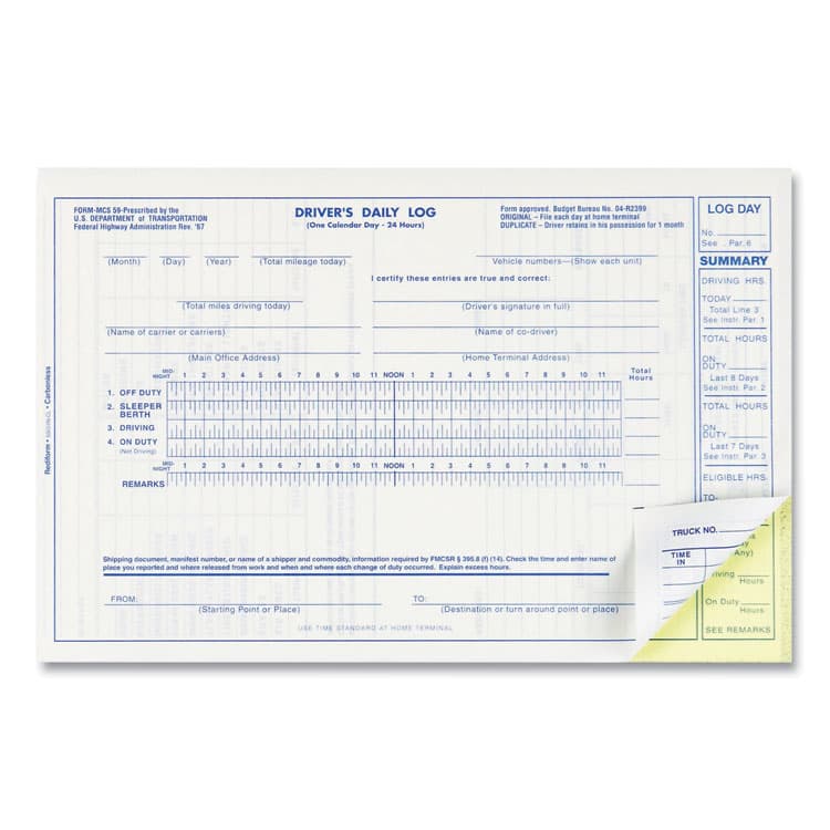REDIFORM OFFICE PRODUCTS Driver's Daily Log Book, Two-Part Carbonless, 8.75 x 5.38, 31 Forms Total (REDS5031NCL) thumbnail 4