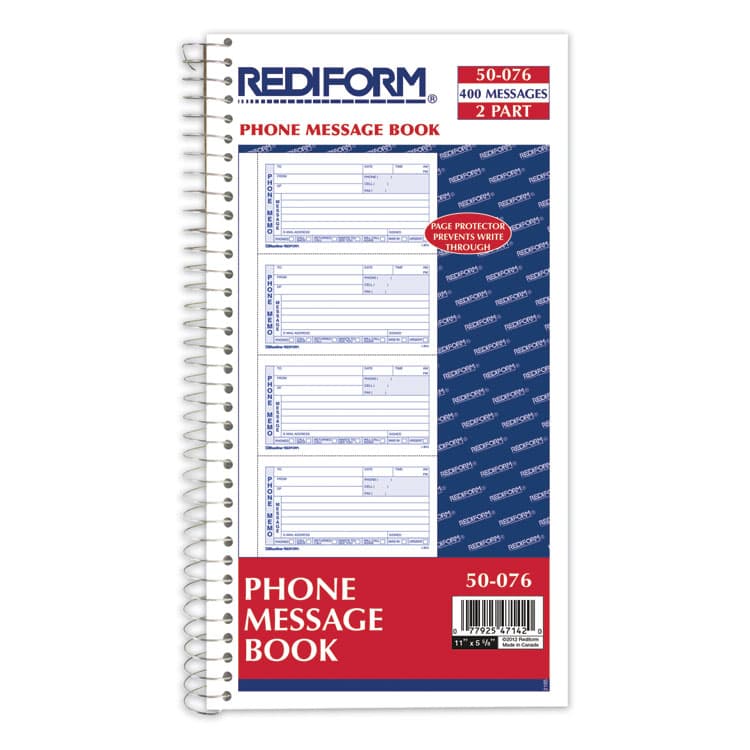 REDIFORM OFFICE PRODUCTS Telephone Message Book, Two-Part Carbonless, 5 x 2.75, 4 Forms/Sheet, 400 Forms Total (RED50076) thumbnail 2