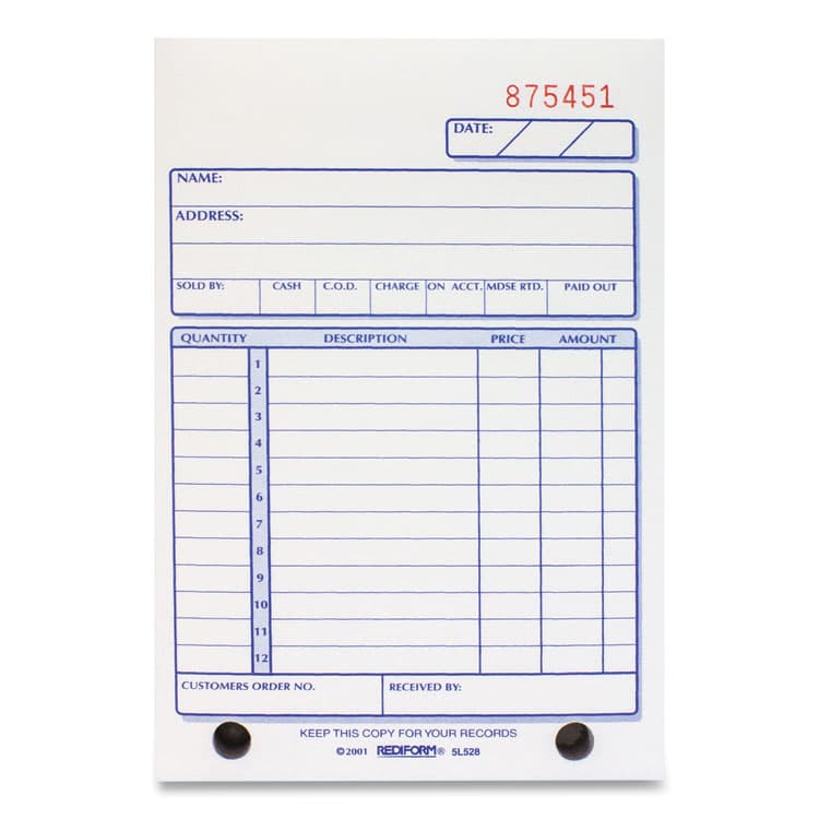 REDIFORM OFFICE PRODUCTS Sales Book, 12 Lines, Three-Part Carbonless, 4.25 x 6.38, 50 Forms Total (RED5L528)