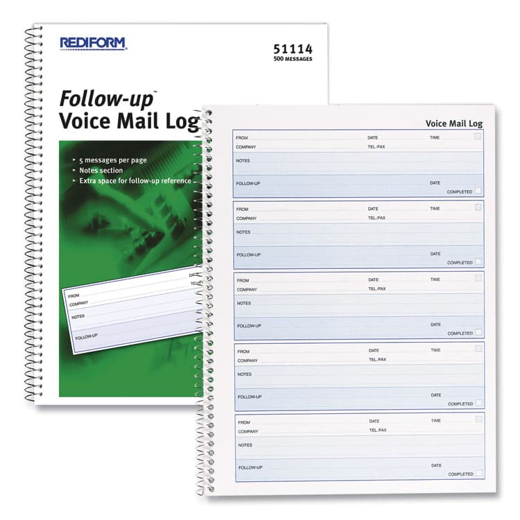 REDIFORM OFFICE PRODUCTS Follow-up Wirebound Voice Mail Log Book, One-Part (No Copies), 7.5 x 2, 5 Forms/Sheet, 500 Forms Total (RED51114) thumbnail 2