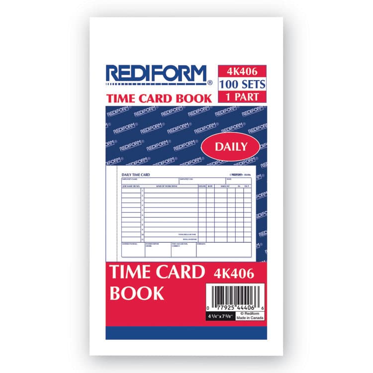 REDIFORM OFFICE PRODUCTS Daily Employee Time Cards, Two Sides, 4.25 x 7, 100/Pad (RED4K406)