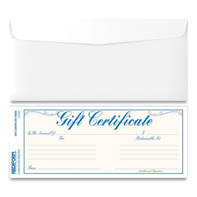 REDIFORM OFFICE PRODUCTS Gift Certificates with Envelopes, 8.5 x 3.67, Blue/Gold with Blue Border, 25/Pack (RED98002)