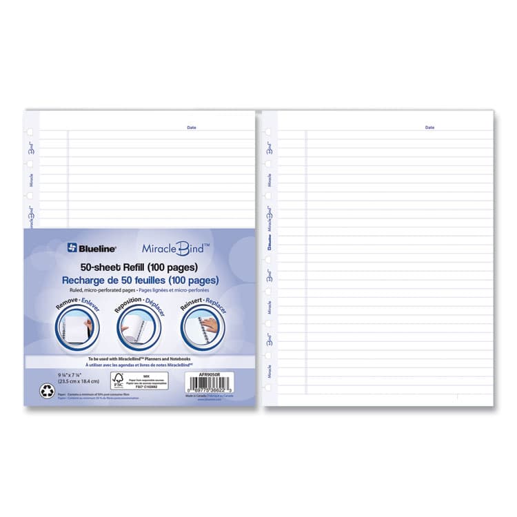 REDIFORM OFFICE PRODUCTS Ruled Paper Refill Sheets for all MiracleBind Notebooks and Planners, 9.25 x 7.25, White/Blue Sheets, Undated, 50/Pack (REDAFR9050R) thumbnail 2