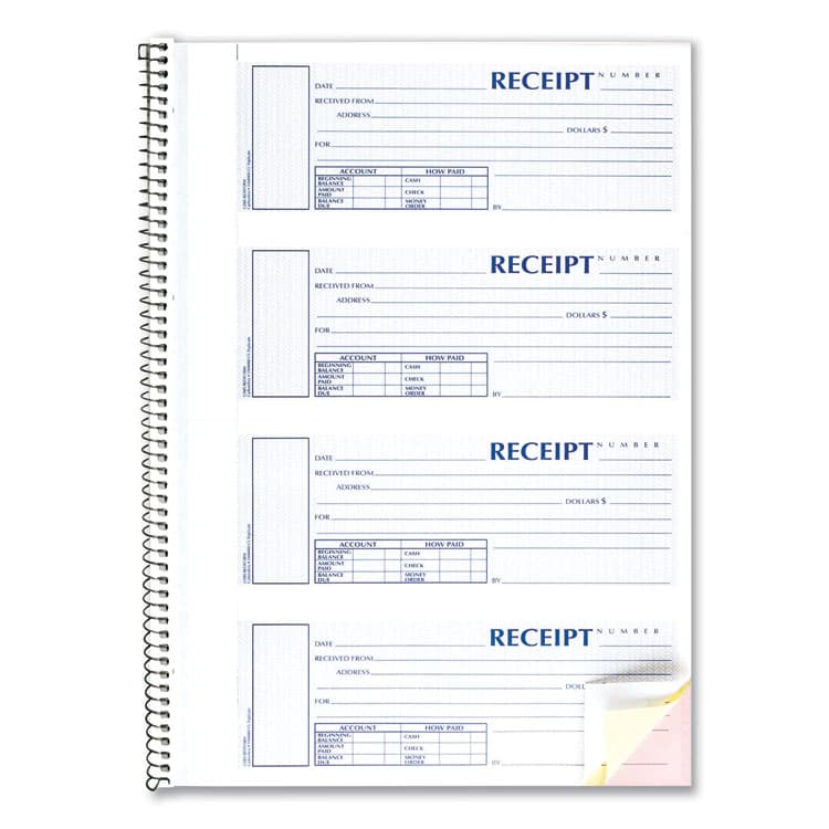 REDIFORM OFFICE PRODUCTS Spiralbound Unnumbered Money Receipt Book, Three-Part Carbonless, 7 x 2.75, 4 Forms/Sheet, 120 Forms Total (REDS16444WCL) thumbnail 4