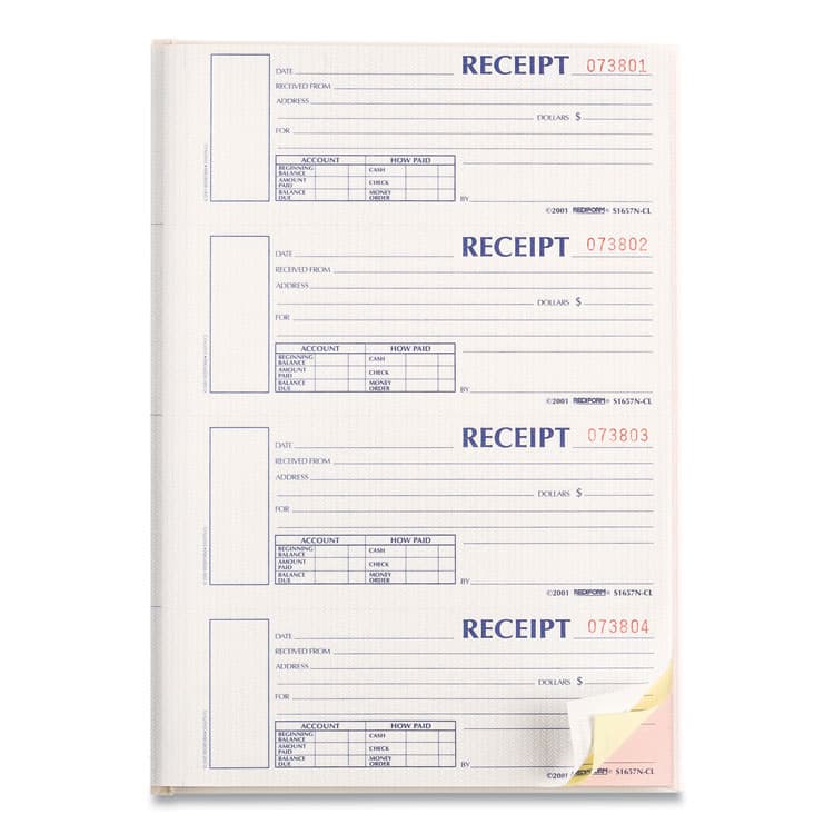 REDIFORM OFFICE PRODUCTS Durable Hardcover Numbered Money Receipt Book, Three-Part Carbonless, 6.88 x 2.75, 4 Forms/Sheet, 200 Forms Total (REDS1657NCL) thumbnail 4