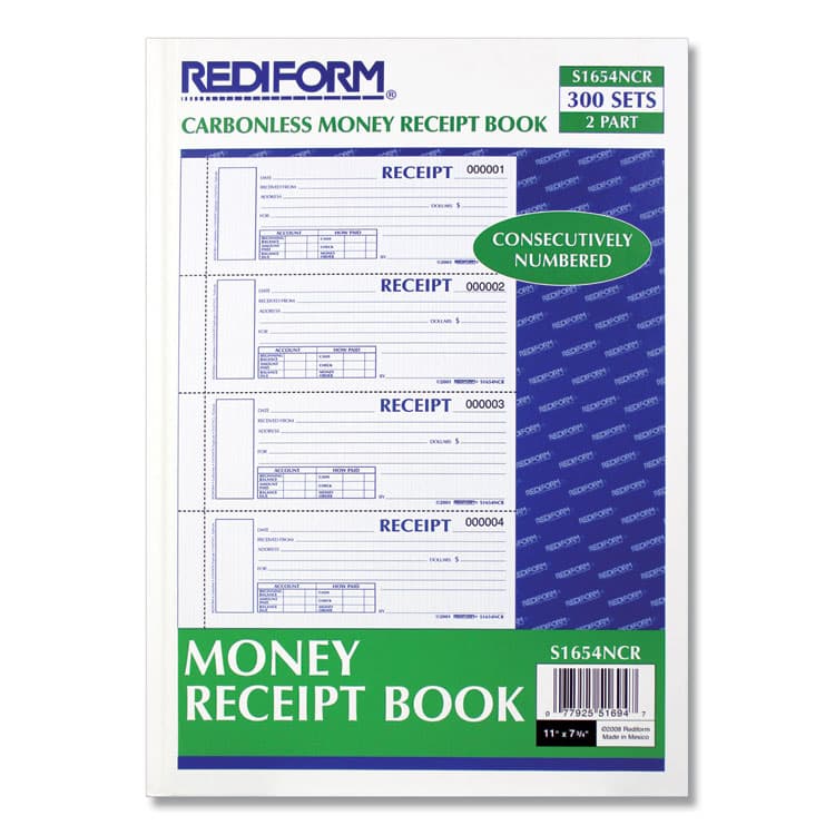 REDIFORM OFFICE PRODUCTS Durable Hardcover Numbered Money Receipt Book, Two-Part Carbonless, 6.88 x 2.75, 4 Forms/Sheet, 300 Forms Total (REDS1654NCR) thumbnail 2