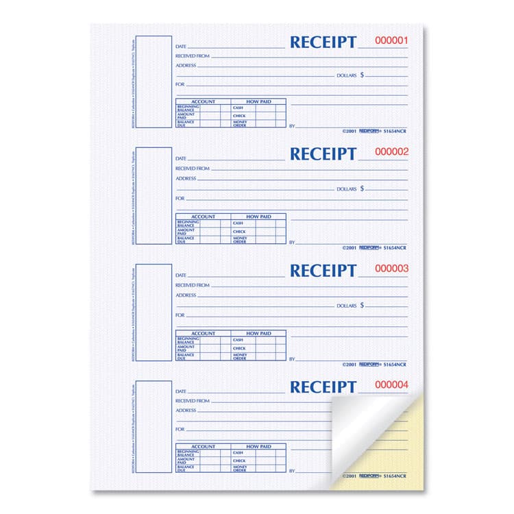 REDIFORM OFFICE PRODUCTS Durable Hardcover Numbered Money Receipt Book, Two-Part Carbonless, 6.88 x 2.75, 4 Forms/Sheet, 300 Forms Total (REDS1654NCR) thumbnail 4