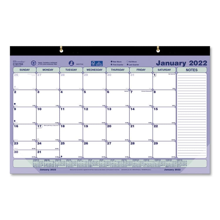 REDIFORM OFFICE PRODUCTS Monthly Desk Pad Calendar, 17.75 x 10.88, White/Blue/Green Sheets, Black Binding, Clear Corners, 12-Month (Jan to Dec): 2026 (REDC181700) thumbnail 3