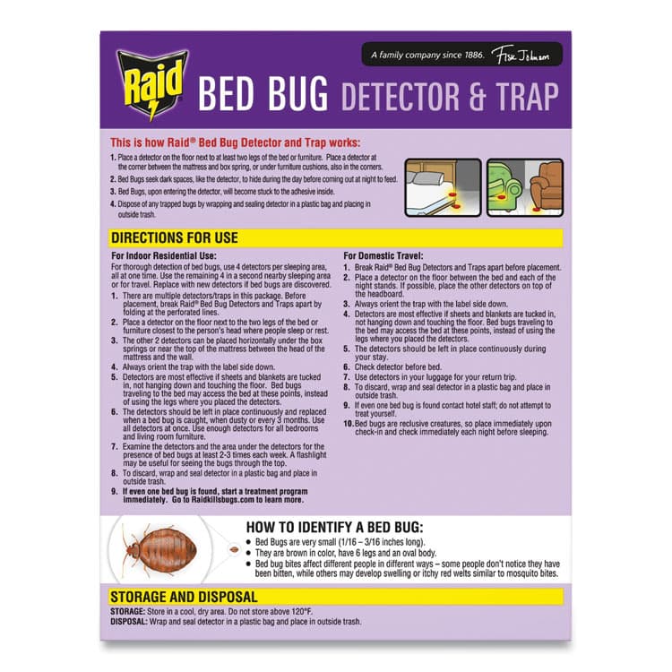 SC JOHNSON Bed Bug Detector and Trap, 0.19 lb Trap, 8 Traps/Box, 6/Carton (SJN674798) thumbnail 2