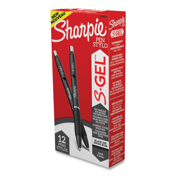 SANFORD S-Gel High-Performance Gel Pen, Retractable, Fine 0.5 mm, Black Ink, Black Barrel, Dozen (SAN2096145) thumbnail 3