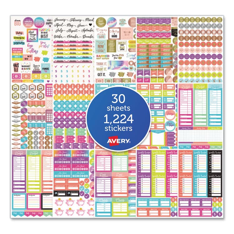 AVERY PRODUCTS CORPORATION Budgeting Planner Stickers, Assorted Sizes and Colors, 1,224/Pack (AVE6788)
