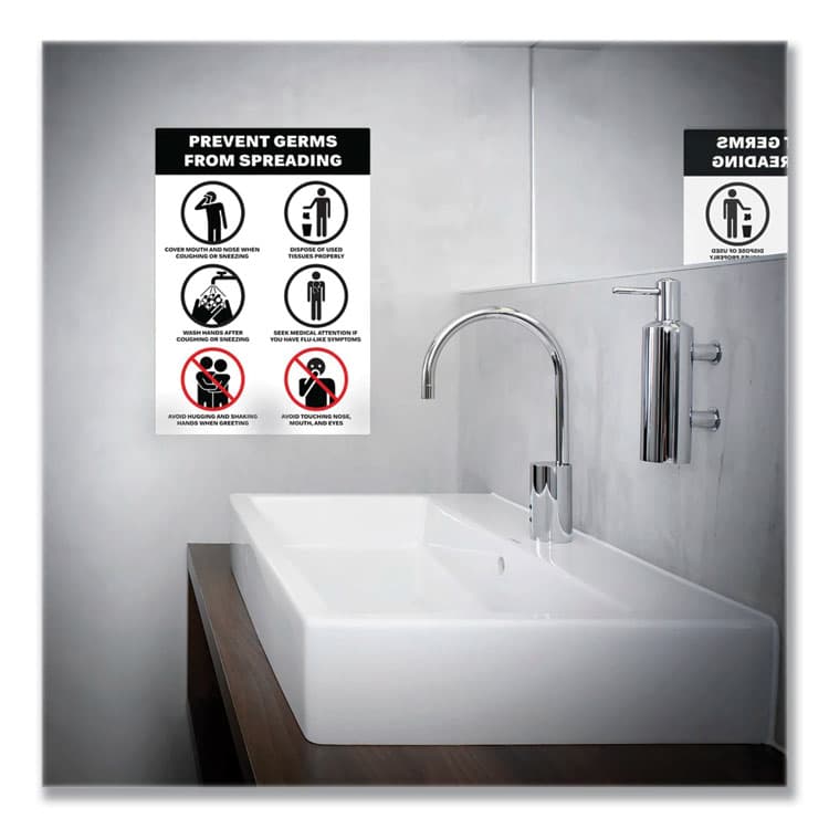 AVERY PRODUCTS CORPORATION Preprinted Surface Safe Wall Decals, 7 x 10, Prevent Germs from Spreading, White/Black Face, Black Graphics, 5/Pack (AVE83174) thumbnail 3