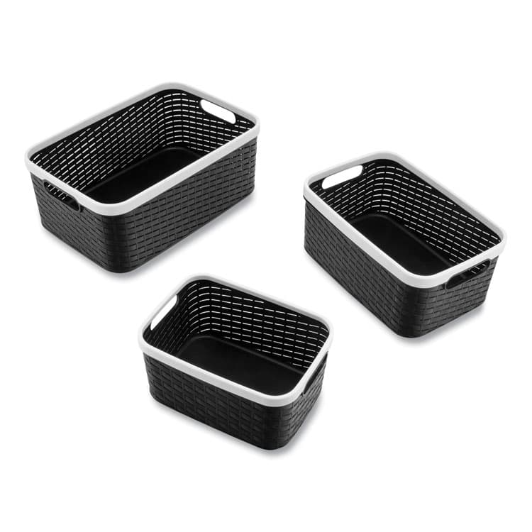 ADVANTUS CORPORATION Open Lid Storage Bin, Assorted Sizes, Black/White, 3/Pack (AVT39220) thumbnail 2
