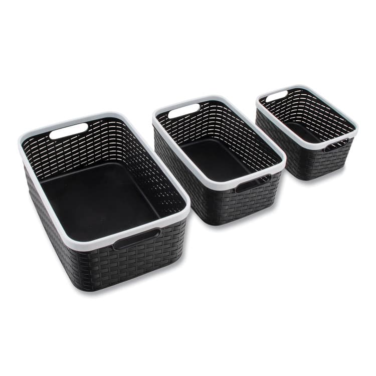 ADVANTUS CORPORATION Open Lid Storage Bin, Assorted Sizes, Black/White, 3/Pack (AVT39220) thumbnail 3