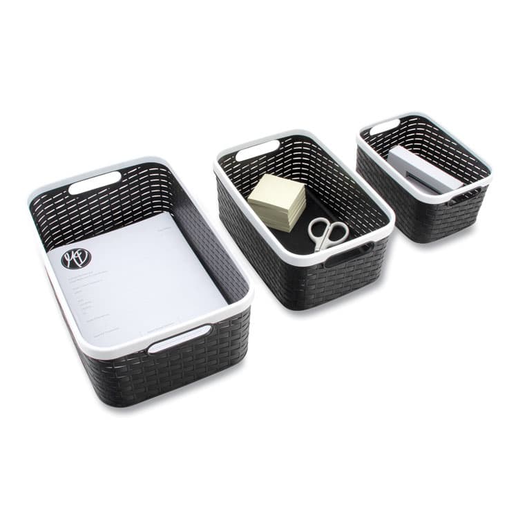 ADVANTUS CORPORATION Open Lid Storage Bin, Assorted Sizes, Black/White, 3/Pack (AVT39220) thumbnail 4