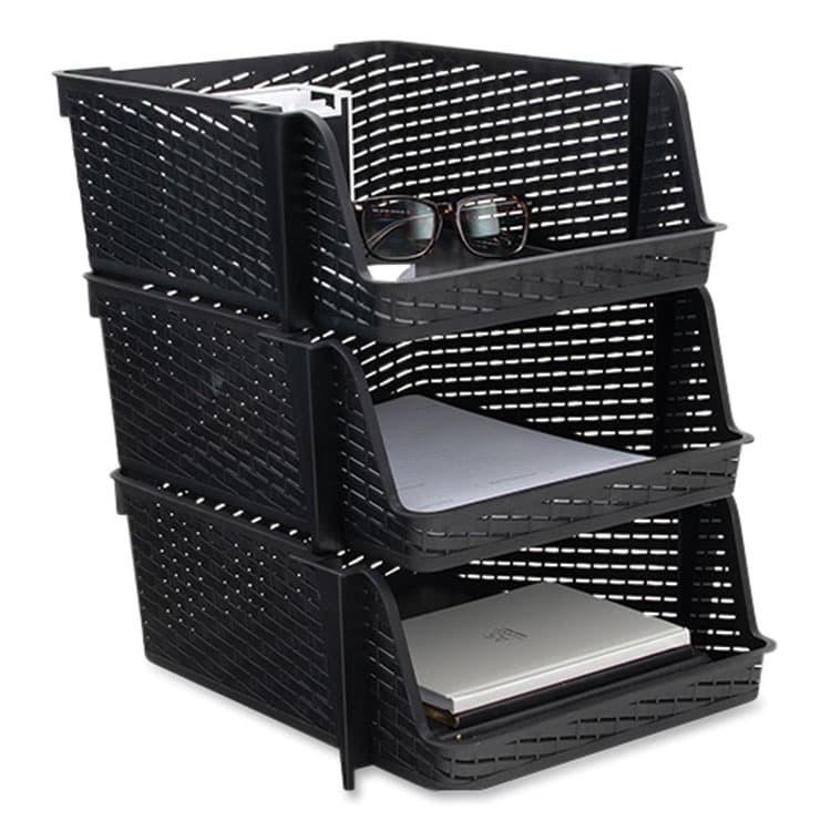 ADVANTUS CORPORATION Nest and Stack Open Lid Storage Bin, 13.5" x 15" x 8.5", Black, 3/Pack (AVT39221) thumbnail 3