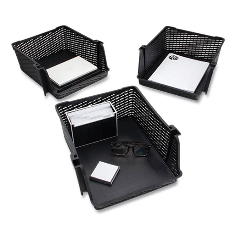ADVANTUS CORPORATION Nest and Stack Open Lid Storage Bin, 13.5" x 15" x 8.5", Black, 3/Pack (AVT39221) thumbnail 4