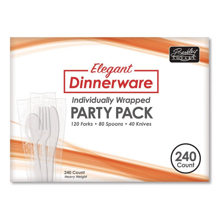 BERK ENTERPRISES Elegant Dinnerware Heavyweight Cutlery Assortment, Heavyweight, (120) Forks/(80) Spoons/(40) Knives, Plastic, White, 240/Box (BSQ90191)