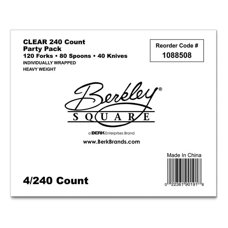 BERK ENTERPRISES Elegant Dinnerware Heavyweight Cutlery Assortment, Heavyweight, (120) Forks/(80) Spoons/(40) Knives, Plastic, White, 240/Box (BSQ90191) thumbnail 2