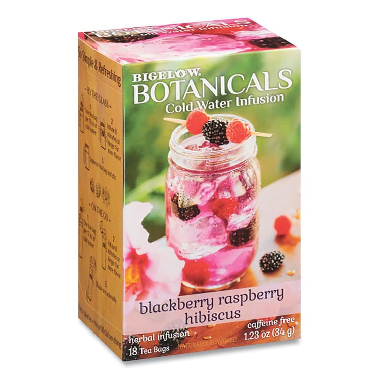 BIGELOW TEA CO. Botanicals Blackberry Raspberry Hibiscus Cold Water Herbal Infusion, 0.7 oz Tea Bag, 18/Box (BTC39000)