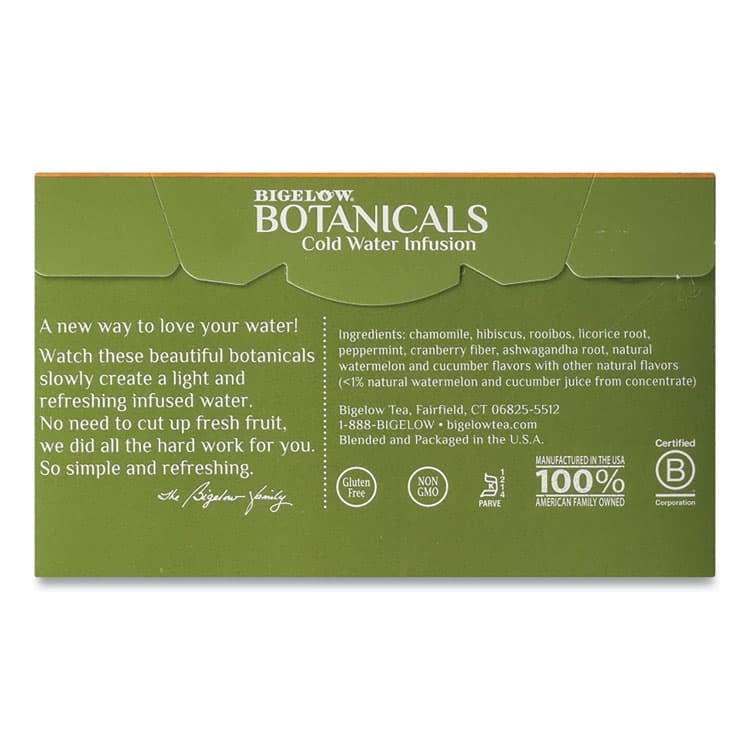 BIGELOW TEA CO. Botanicals Watermelon Cucumber Mint Cold Water Herbal Infusion, 0.7 oz Tea Bag, 18/Box (BTC39004) thumbnail 2
