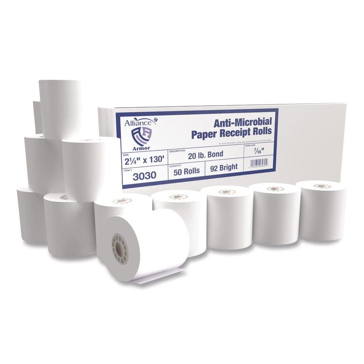 ALLIANCE Armor Antimicrobial Receipt Roll Paper, 2.25" x 130 ft, White, 50/Carton (AIP3030)