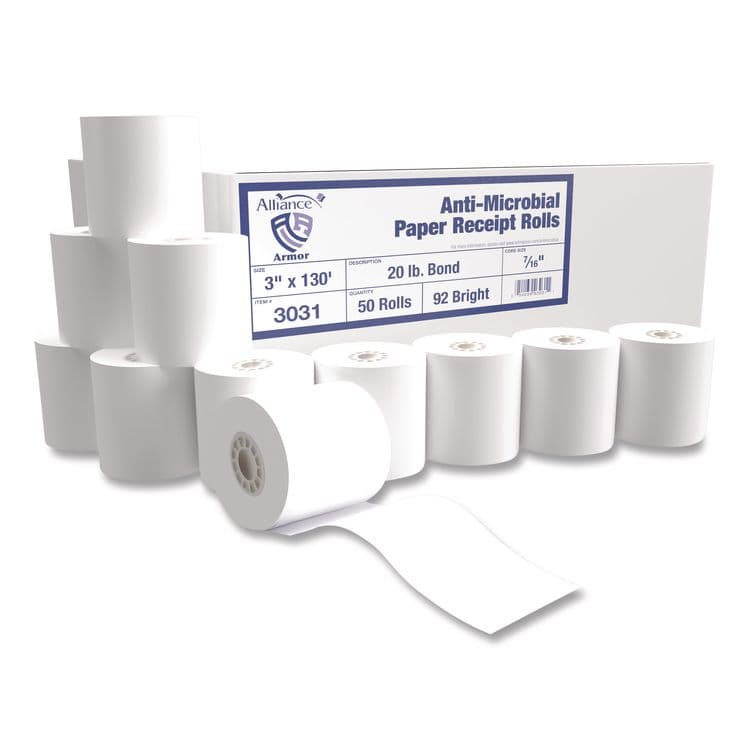 ALLIANCE Armor Antimicrobial Receipt Roll Paper, 3" x 130 ft, White, 50/Carton (AIP3031)