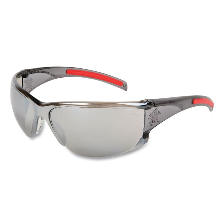 MCR SAFETY Hulk HK1 Series Safety Glasses, Smoke/Red Full Frame, Mirrored Silver Dual Lens (CRWHK117)
