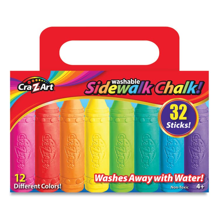 LAROSE INDUSTRIES, LLC Washable Sidewalk Chalk, 12 Assorted Colors, 32 Sticks/Box (CZA108176)