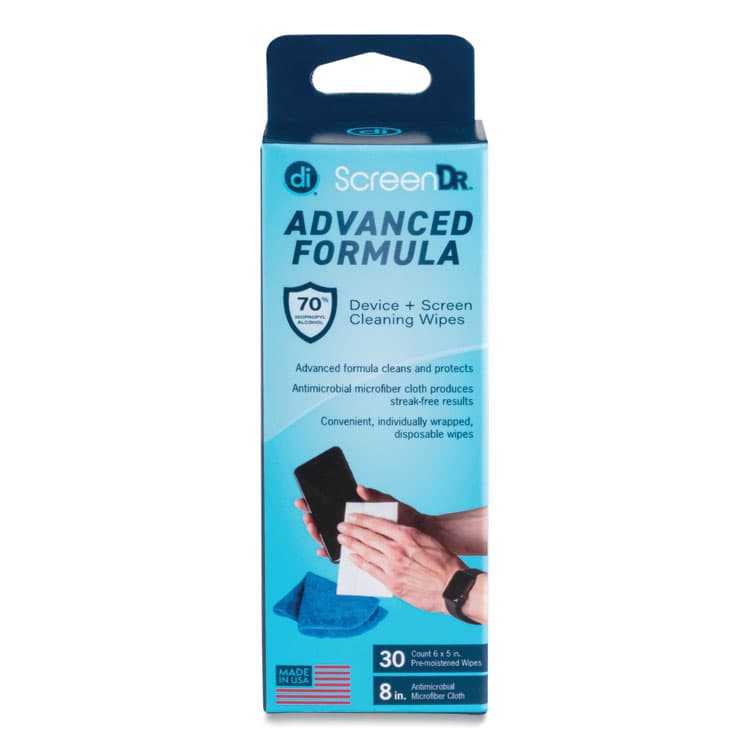 DIGITAL INNOVATIONS ScreenDr Device and Screen Cleaning Wipes, Includes 30 Individually Wrapped Wipes and 8" Microfiber Cloth, 6 x 5, White (DGV32346)