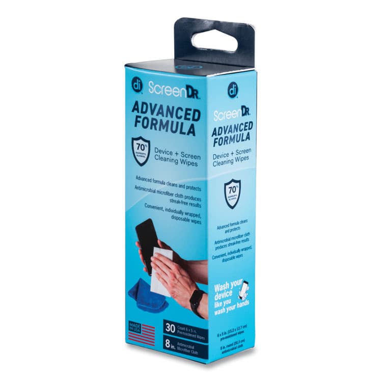 DIGITAL INNOVATIONS ScreenDr Device and Screen Cleaning Wipes, Includes 30 Individually Wrapped Wipes and 8" Microfiber Cloth, 6 x 5, White (DGV32346) thumbnail 2