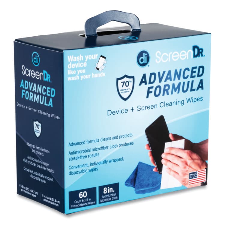 DIGITAL INNOVATIONS ScreenDr Device and Screen Cleaning Wipes, Includes 60 Individually Wrapped Wipes and 8" Microfiber Cloth, 6 x 5, White (DGV32347) thumbnail 3