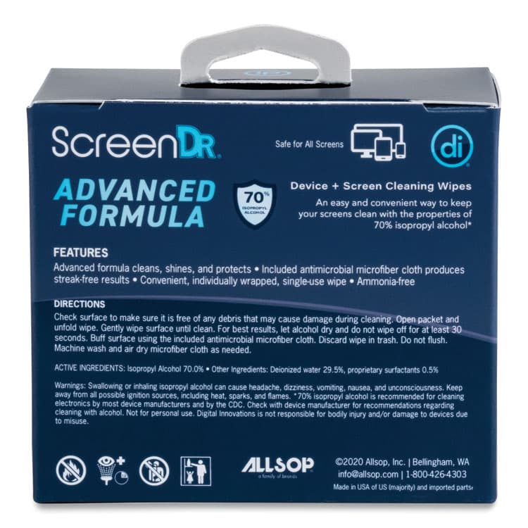 DIGITAL INNOVATIONS ScreenDr Device and Screen Cleaning Wipes, Includes 60 Individually Wrapped Wipes and 8" Microfiber Cloth, 6 x 5, White (DGV32347) thumbnail 4