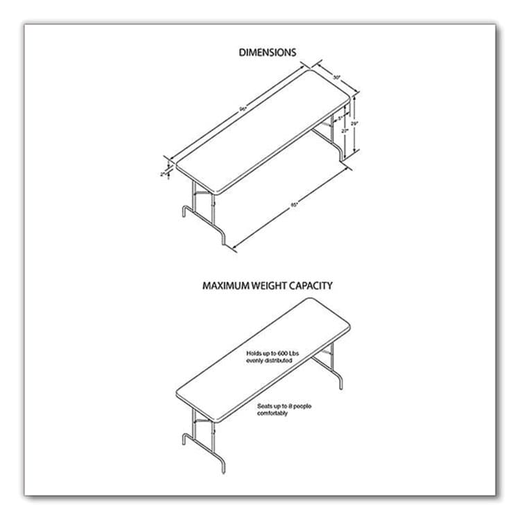 ICEBERG ENTERPRISES IndestrucTables Too 600 Series Folding Table, Rectangular, 96" x 30" x 29", Platinum (ICE65333) thumbnail 4