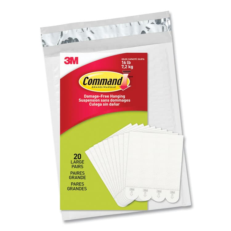 3M/COMMERCIAL TAPE DIV. Damage-Free Hanging Picture Hanging Strip Pairs, Holds Up to 3.75 lb, Large: 0.75" x 3.65", White, 20/Pack (MMM1720620)