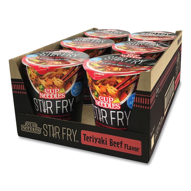 NISSIN FOODS Cup Noodles Stir Fry, Teriyaki Beef, 3 oz Cup, 6/Carton (NSFNIS42401)