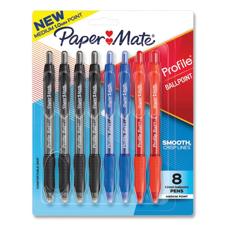 SANFORD Profile Ballpoint Pen, Retractable, Medium 1 mm, Assorted Ink and Barrel Colors, 8/Pack (PAP2097014)