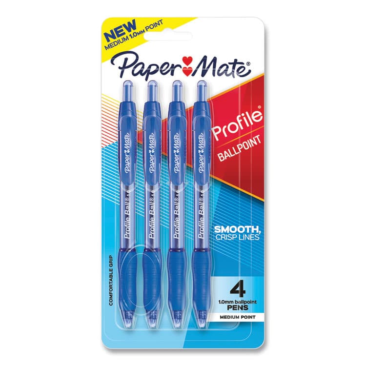 SANFORD Profile Ballpoint Pen, Retractable, Medium 1 mm, Blue Ink, Translucent Blue Barrel, 4/Pack (PAP2113555) thumbnail 2
