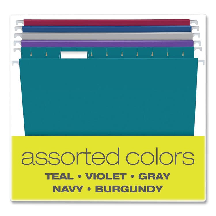 TOPS BUSINESS FORMS Recycled Hanging File Folders, Letter Size, 1/5-Cut Tabs, Assorted Colors, 25/Box (PFX81667) thumbnail 3