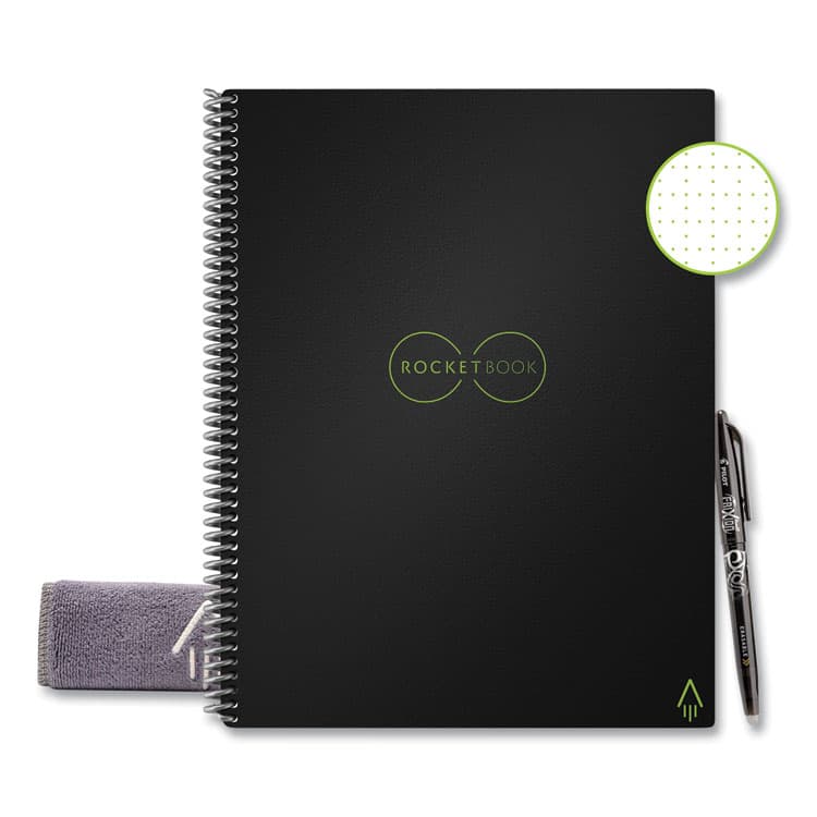 ROCKETBOOK Core Smart Notebook, Dotted Rule (4 sq/in), Black Cover, (16) 11 x 8.5 Sheets (RKBLRCAFR)