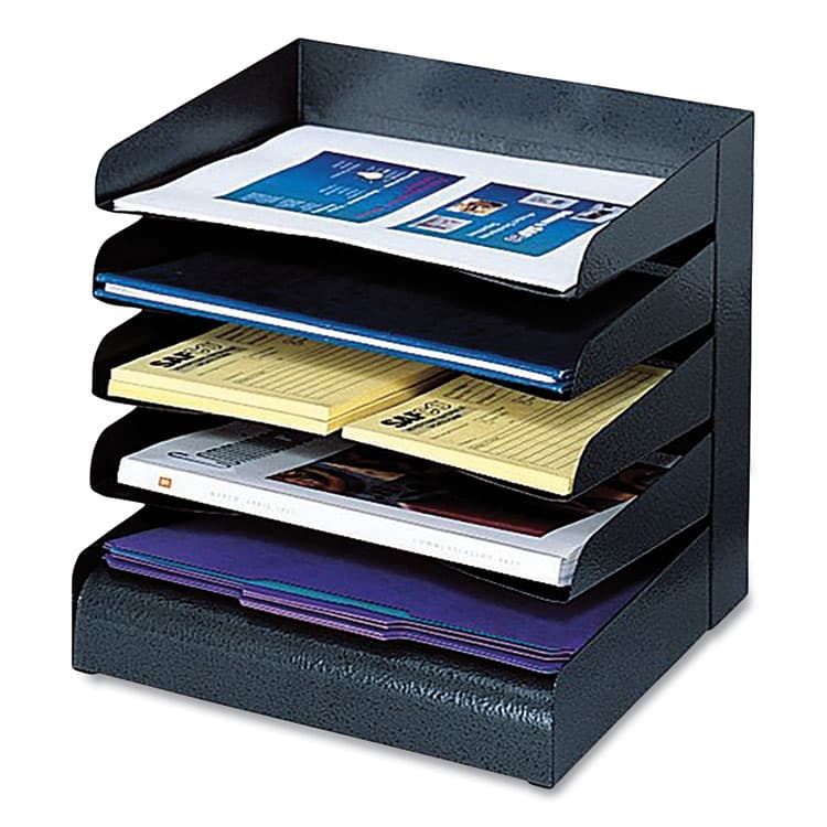 SAFCO PRODUCTS Steel Horizontal-Tray Desktop Sorter, Five Sections, Letter Size Files, 12" x 9.5" x 11.25", Black (SAF3127BL) thumbnail 2