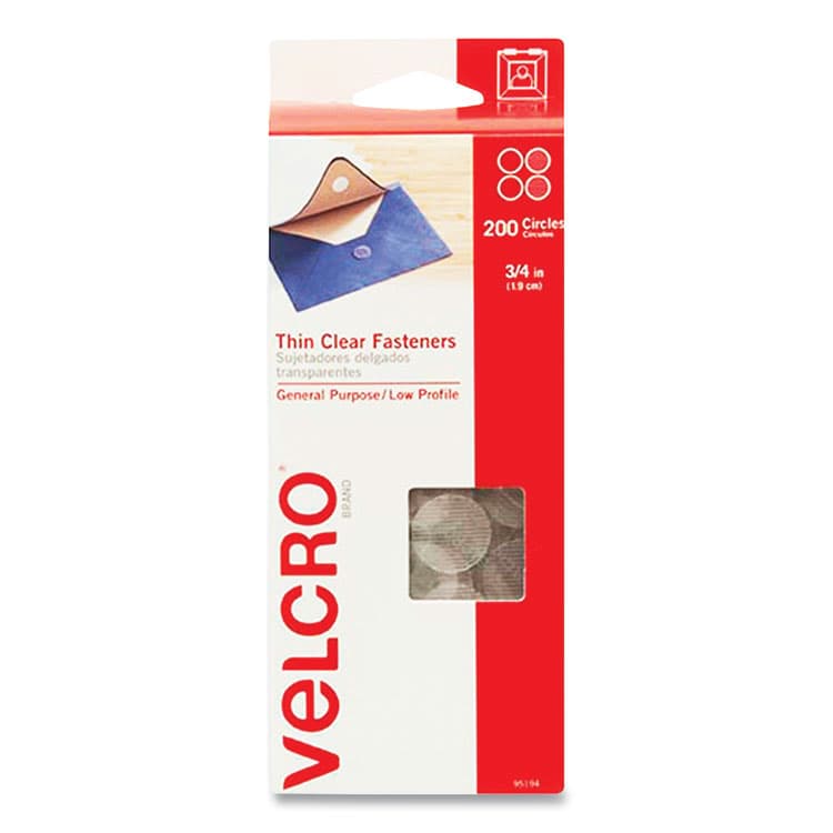 VELCRO USA, . Sticky-Back Fasteners, Complete Sets, 0.75" dia, Clear, 200/Pack (VEK95194)