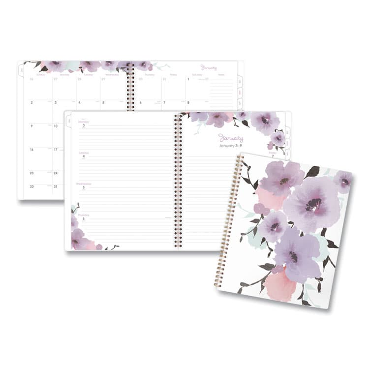 MEAD PRODUCTS Mina Weekly/Monthly Planner, Floral Artwork, 11 x 8.5, White/Violet/Peach Cover, 12-Month (Jan to Dec): 2026 (AAG1134905)