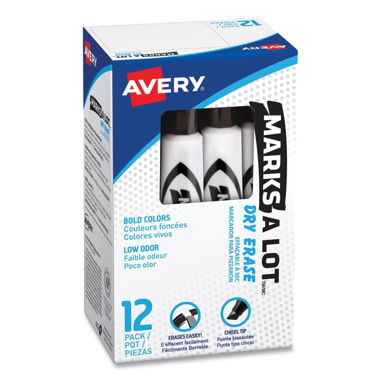 AVERY PRODUCTS CORPORATION MARKS A LOT Desk-Style Dry Erase Marker, Broad Chisel Tip, Black, Dozen (24408) (AVE24408) thumbnail 2