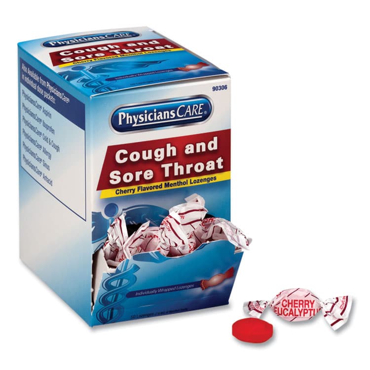 ACME UNITED CORPORATION Cough and Sore Throat, Cherry Menthol Lozenges, Individually Wrapped, 50/Box (ACM90306)