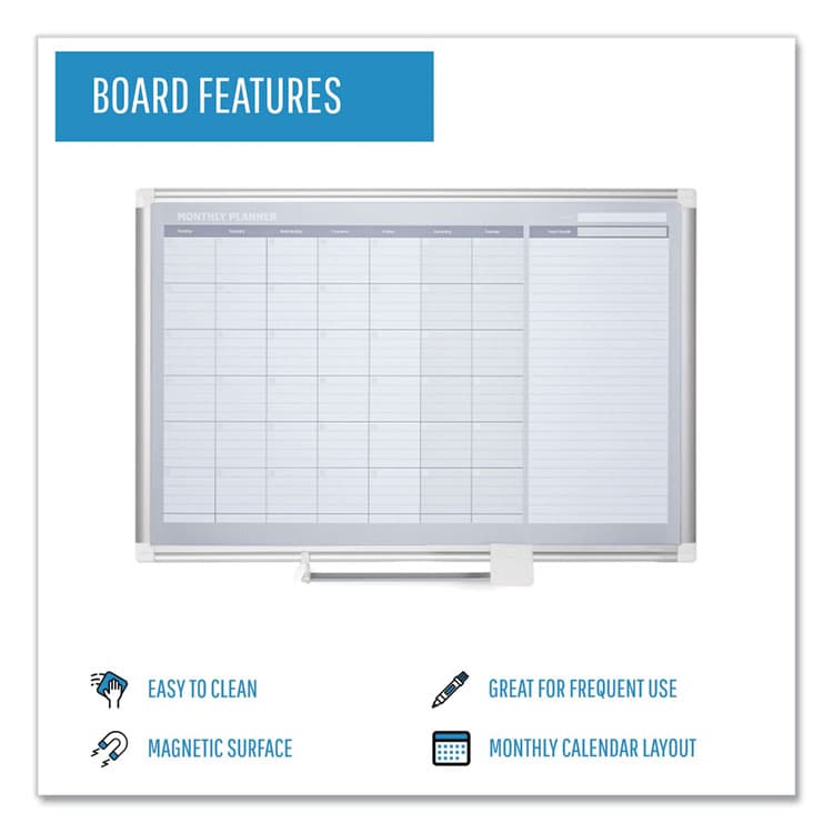 BI-SILQUE VISUAL COMMUNICATION PRODUCTS Magnetic Dry Erase Calendar Board, Monthly Planning/Scheduling, 36" x 24", White Surface, Satin Aluminum Frame (BVCGA0397830) thumbnail 4